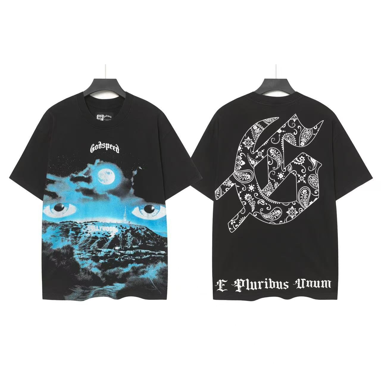 Godspeed Moon Landscape Crescent Graphic T-Shirt — front