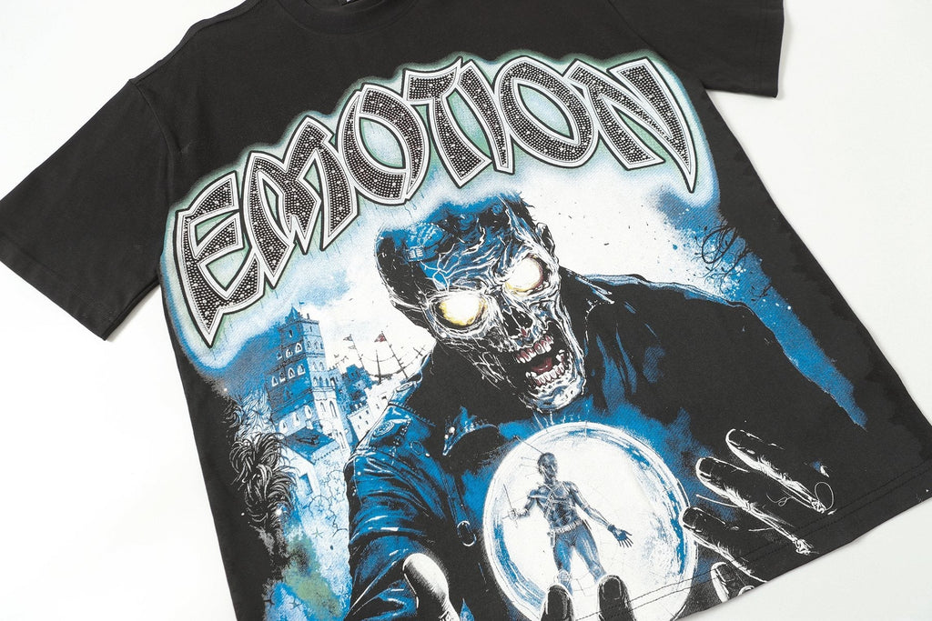 MIXED EMOTION Rhinestone Graphic T-Shirt — detail