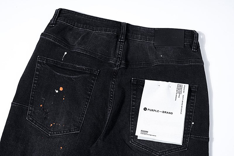 Purple Brand Paint Splatter Distressed Black Jeans — detail