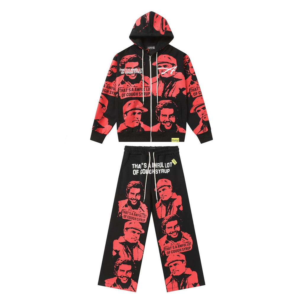 THAT'S A AWFUL LOT OF COUGH SYRUP Star Graphic Zip Hoodie & Pants Matching Set — front