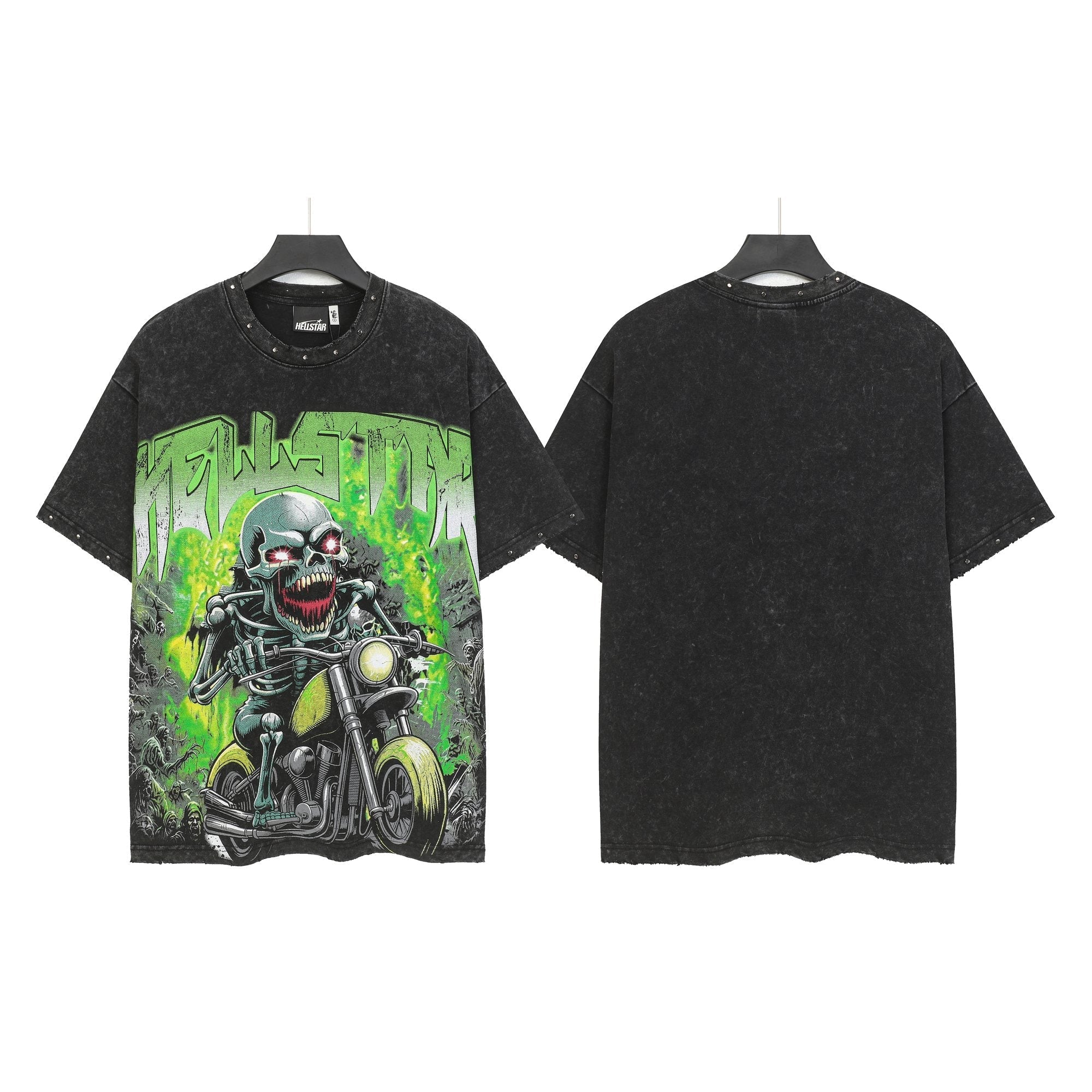 Hellstar Skull Motorcycle Acid-Wash T-Shirt — hero