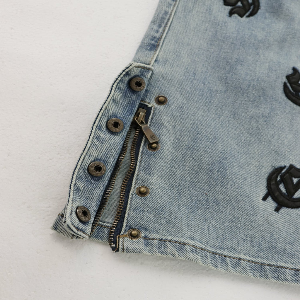 Godspeed Embroidered Washed Flared Jeans — detail