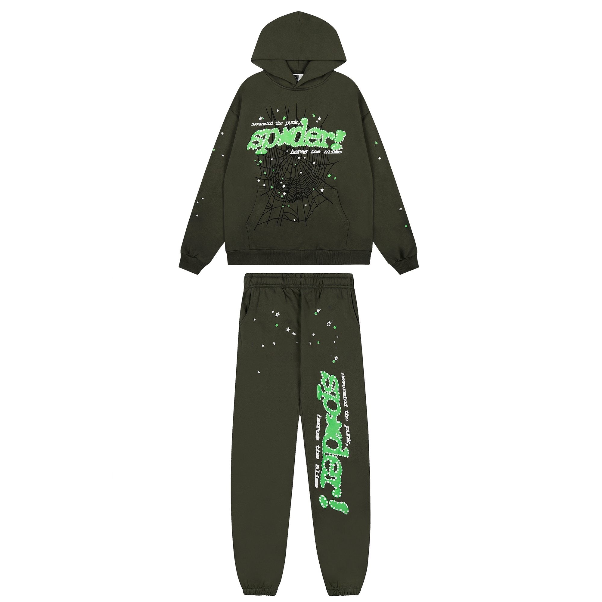 Sp5der Olive Green Spiderweb Graphic Matching Set — hero