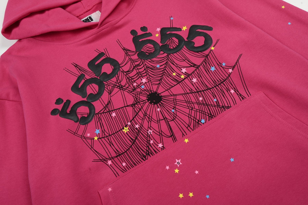 Sp5der Pink Spiderweb Graphic Hoodie & Sweatpants Matching Set — detail