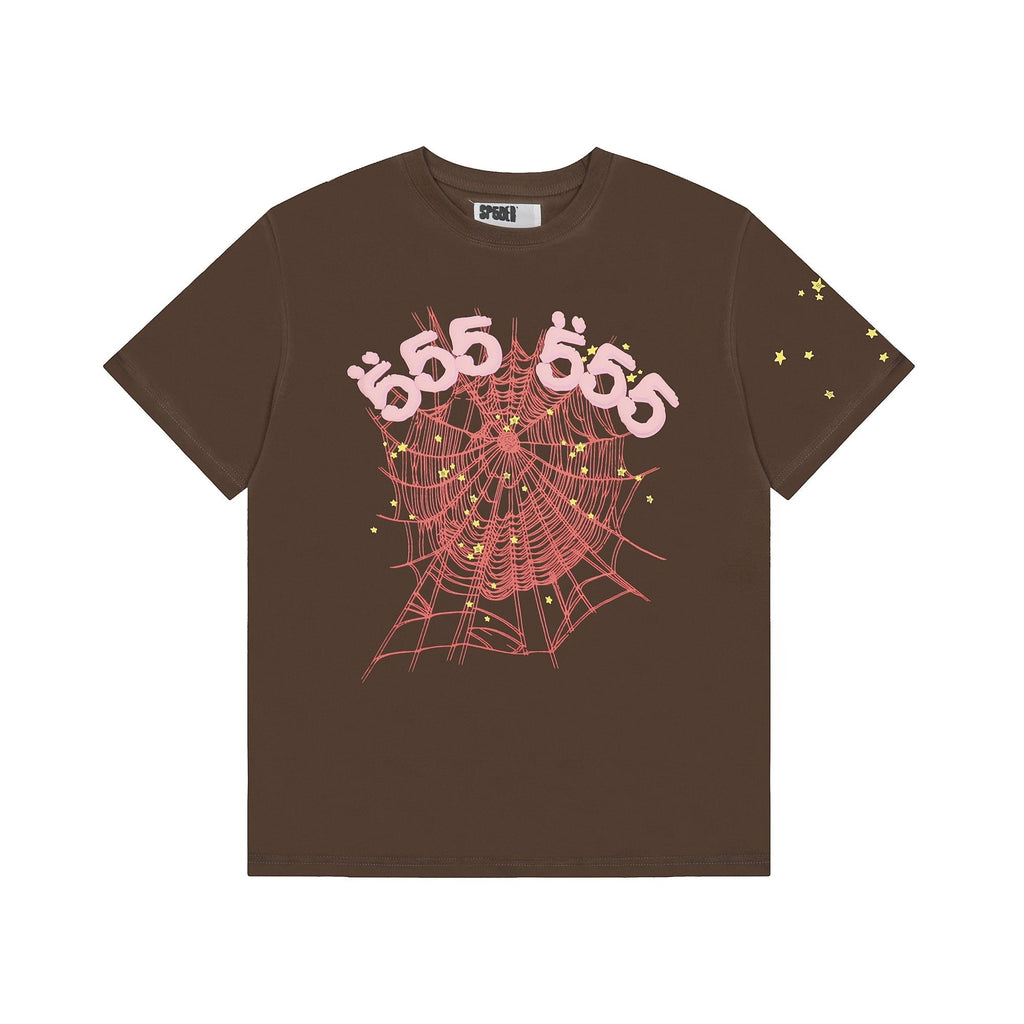 Sp5der Brown Spiderweb Star Graphic T-Shirt — hero