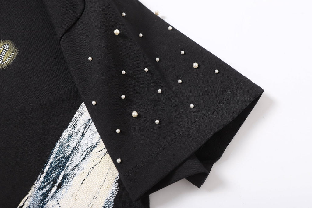 MIXED EMOTION Angel Graphic Pearl-Sleeve T-Shirt — detail