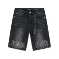 Purple Brand Rhinestone Graphic Denim Shorts — hero