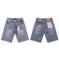 Purple Brand Distressed Patch Denim Shorts — comparison