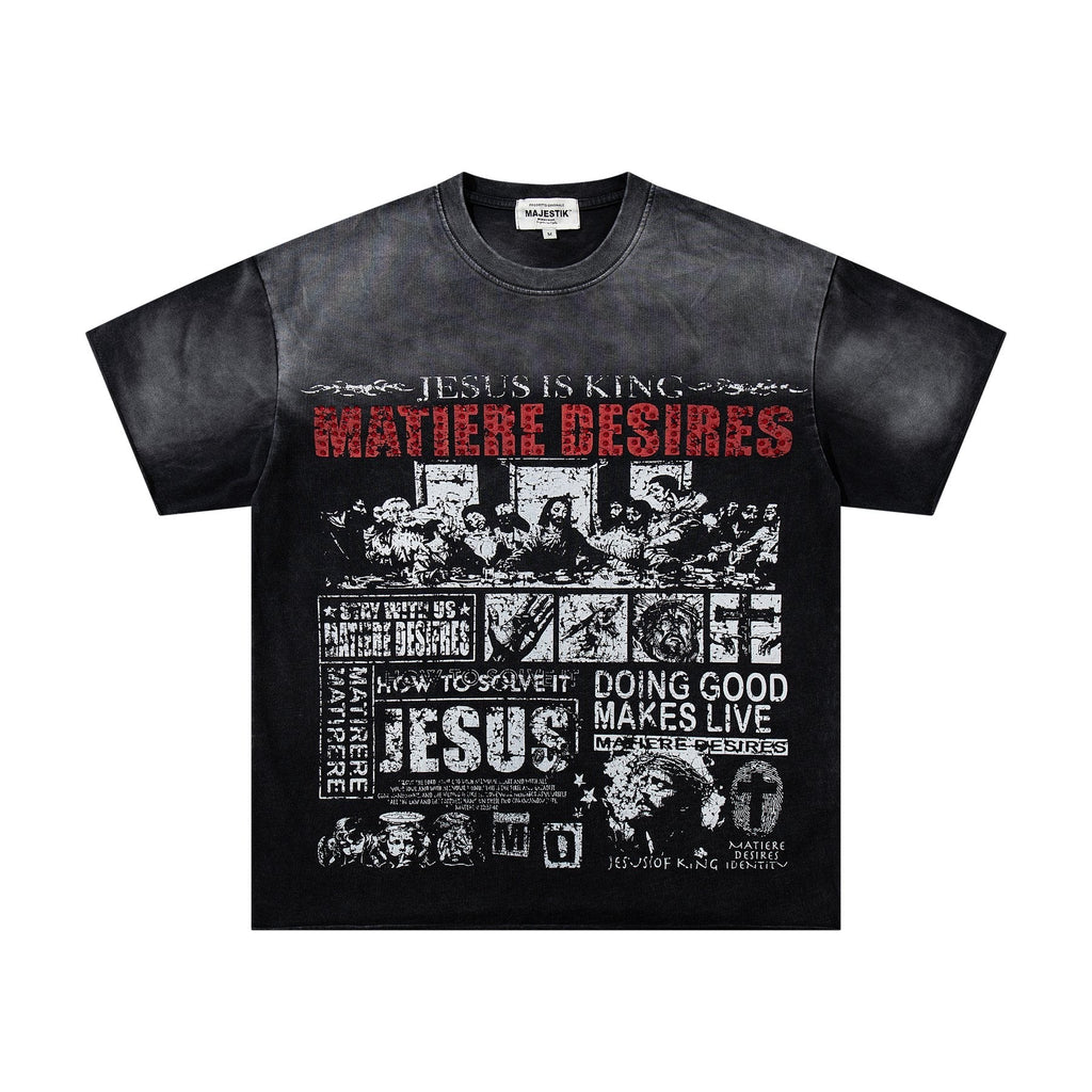 MAJESTIK Washed Black Distressed Graphic T-Shirt — front