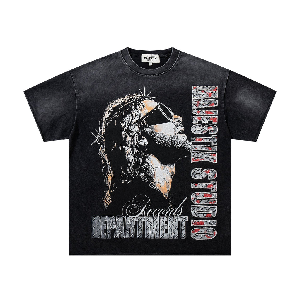 MAJESTIK Washed Black Graphic T-Shirt — front