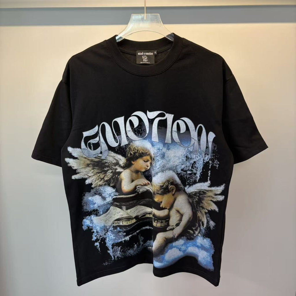 MIXED EMOTION Black Cherub Abstract Graphic T-Shirt — hero