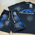 Hellstar Blue Logo Flame T-Shirt & Shorts Set — front