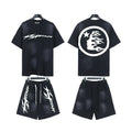 Hellstar Circular Flame Back T-Shirt and Shorts Set — front