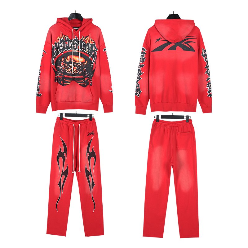 Hellstar Red Flame Graphic Hoodie & Pants Set — front