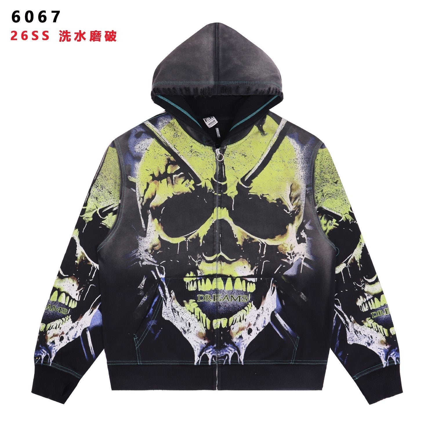 VALE USA Valley Dreams Skull Graphic Zip Hoodie — front