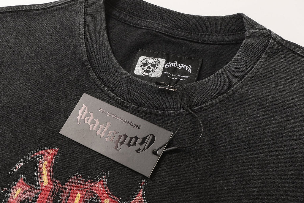 Godspeed Washed Black Skull Car Graphic T-Shirt — hang_tag