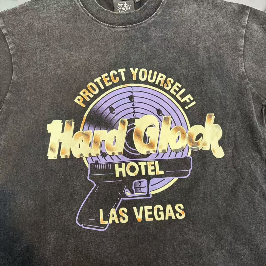 TRIPLE SEVENS Hard Glock Hotel Las Vegas Washed Graphic T-Shirt — detail