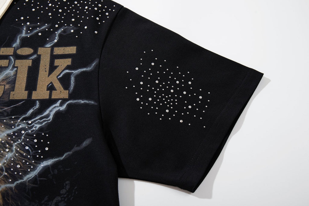 MAJESTIK Black Racing Graphic Polo Shirt — detail