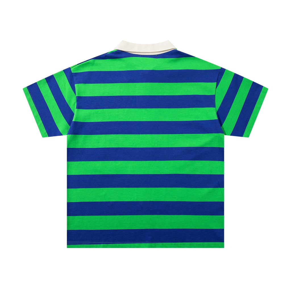 MAJESTIK Green/Blue Striped Skull Graphic Polo Shirt — back