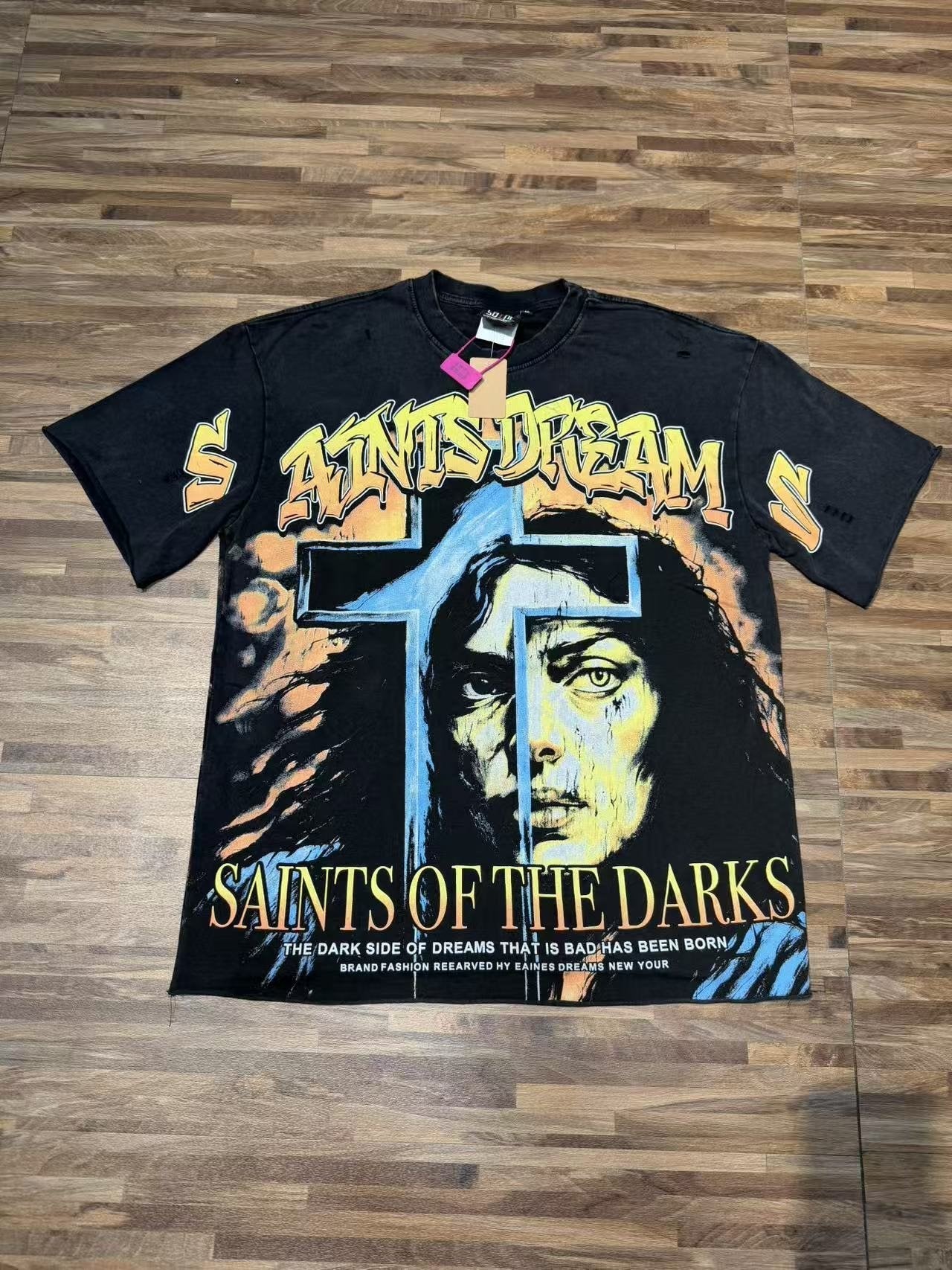 SAINT Washed Black Front & Back Graphic T-Shirt — front