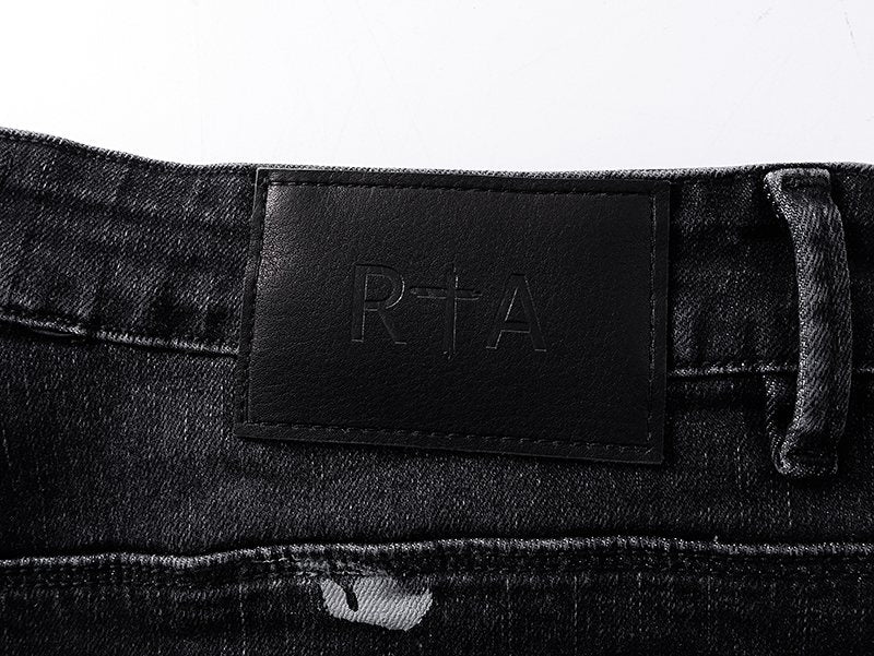 R+A Black Washed Distressed Skinny Jeans — detail