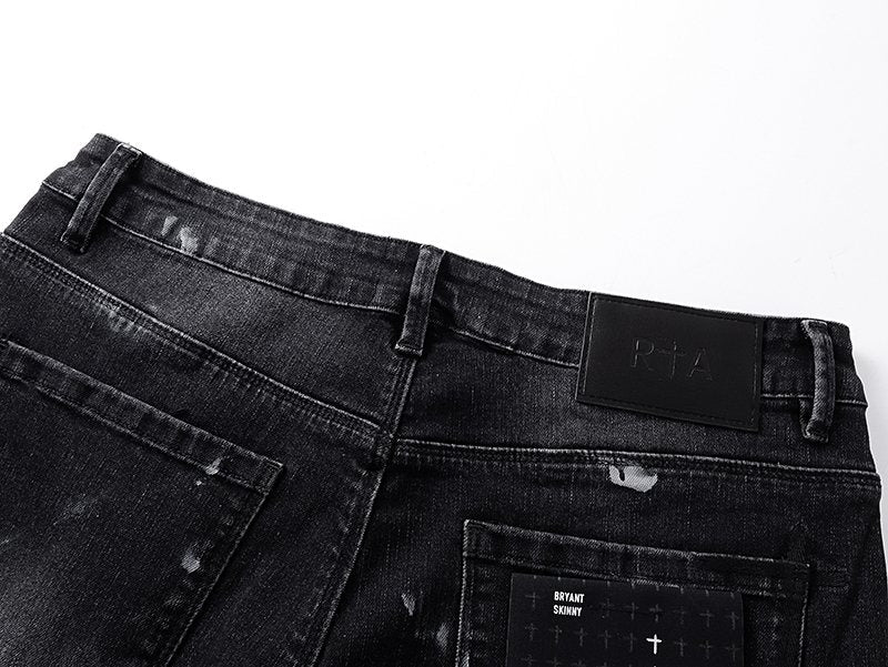 R+A Black Washed Distressed Skinny Jeans — detail