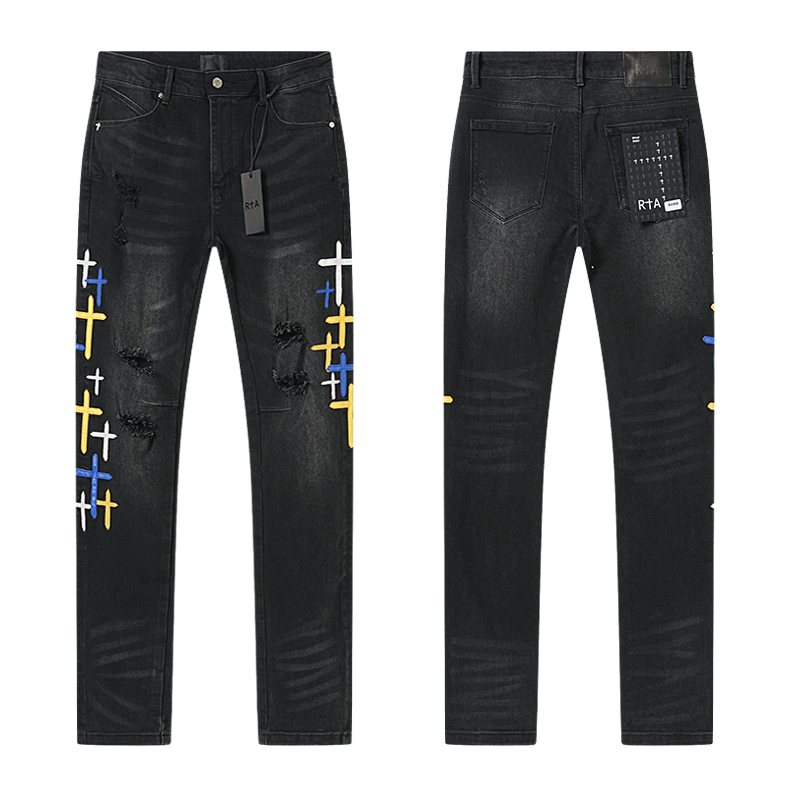 R+A Cross Embroidered Distressed Jeans — hero