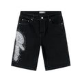 AMIRI Black Rhinestone Script Denim Shorts — hero