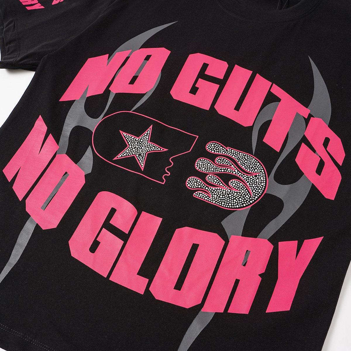 Hellstar No Guts No Glory Rhinestone-Style Graphic T-Shirt — detail