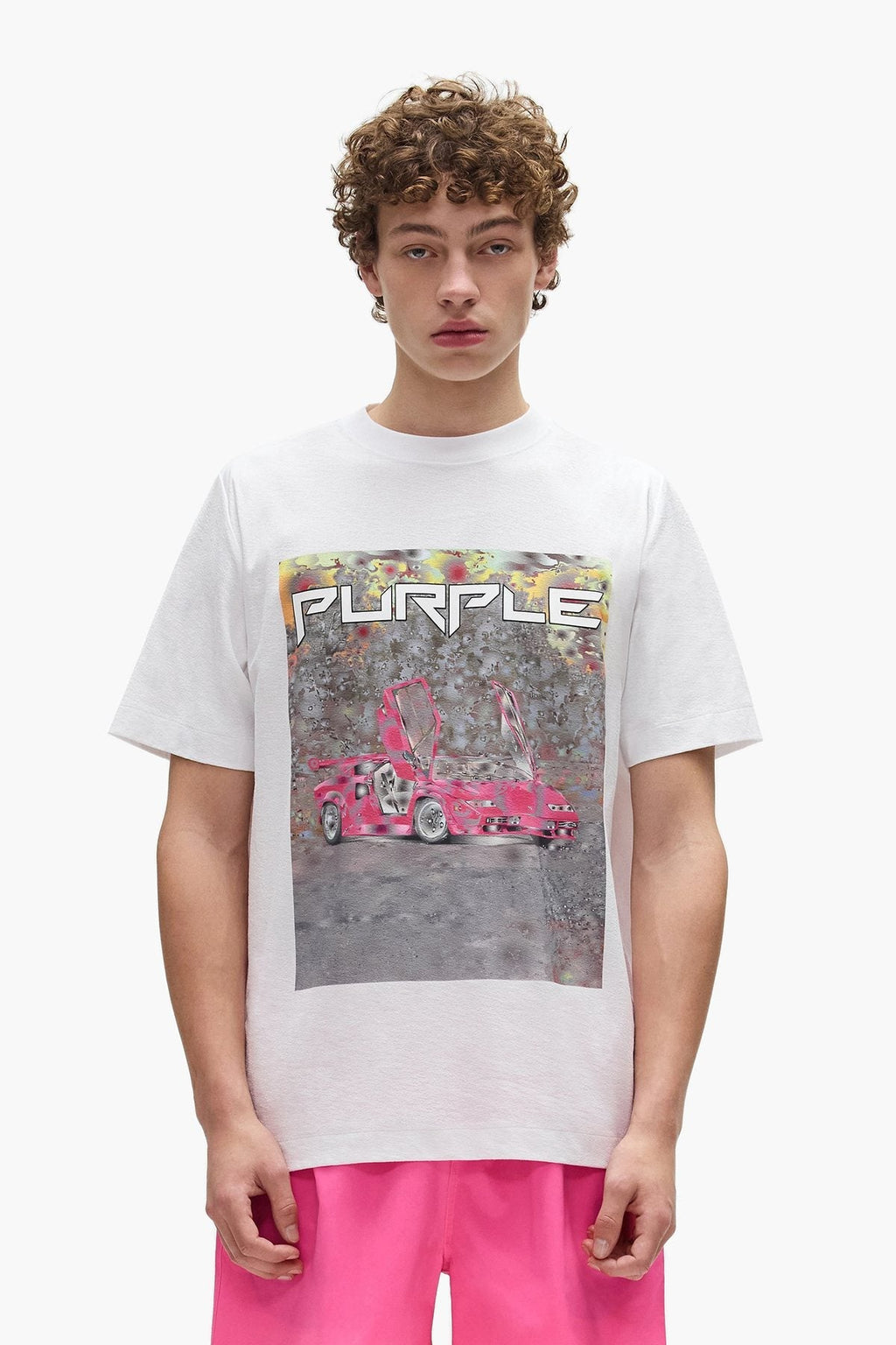 Purple Brand Ditched Car Graphic T-Shirt — context