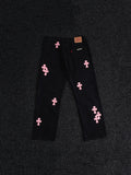 Chrome Hearts Pink Cross Patch Black Jeans — hero