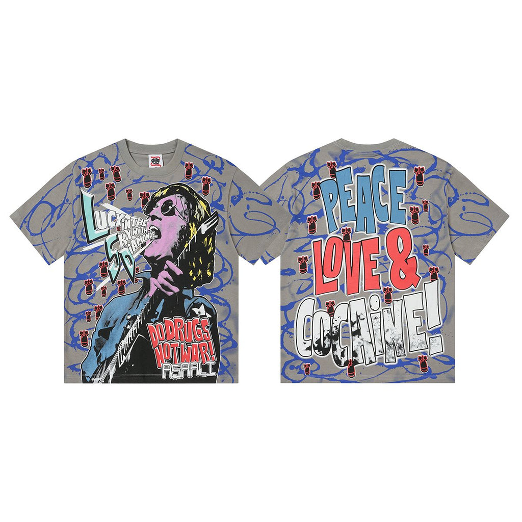 ASAALL Peace Love & Cocaine Singer Graphic T-Shirt — front