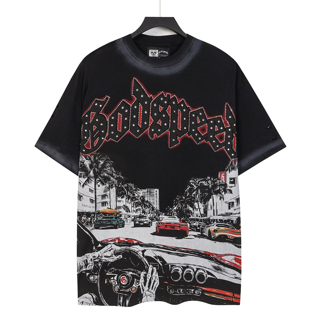 Godspeed Washed Car & Key Graphic Short-Sleeve T-Shirt — front