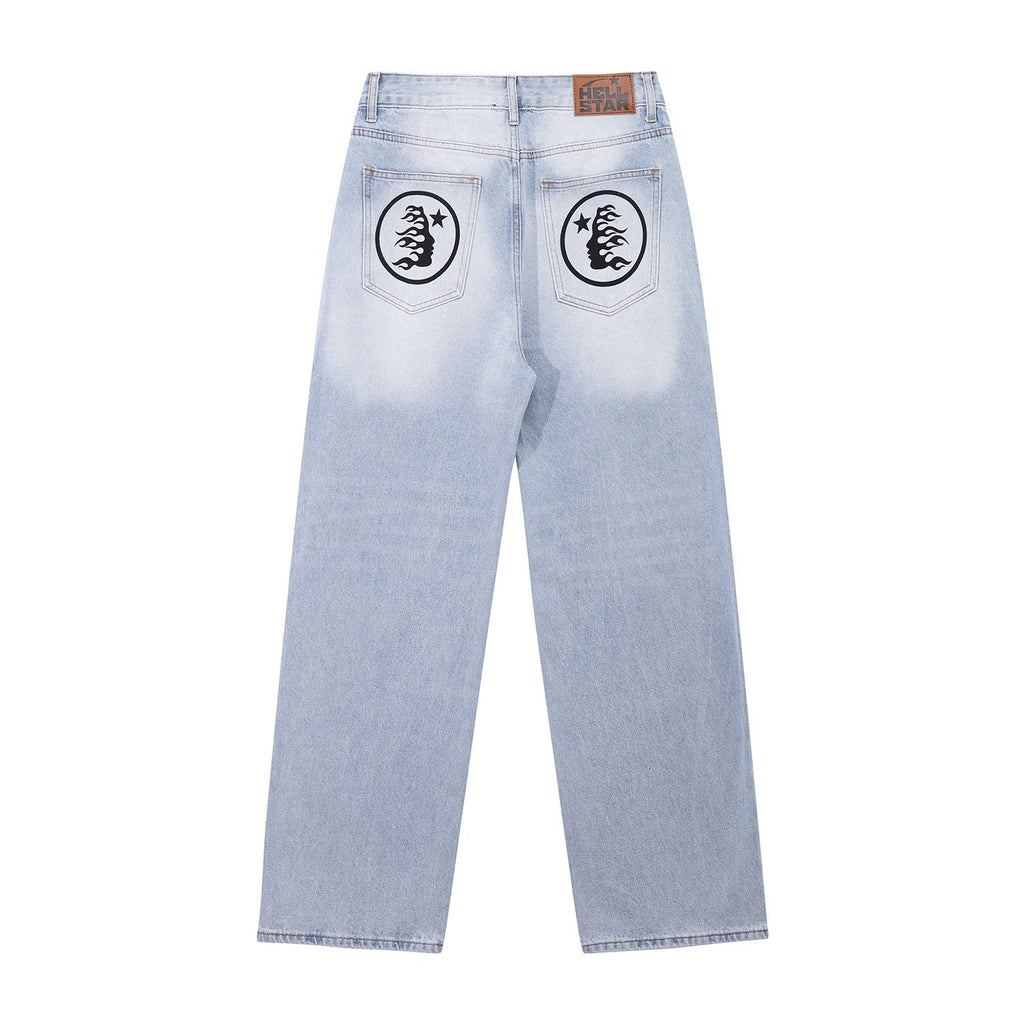 Hellstar Light Blue Washed Graphic Jeans — back