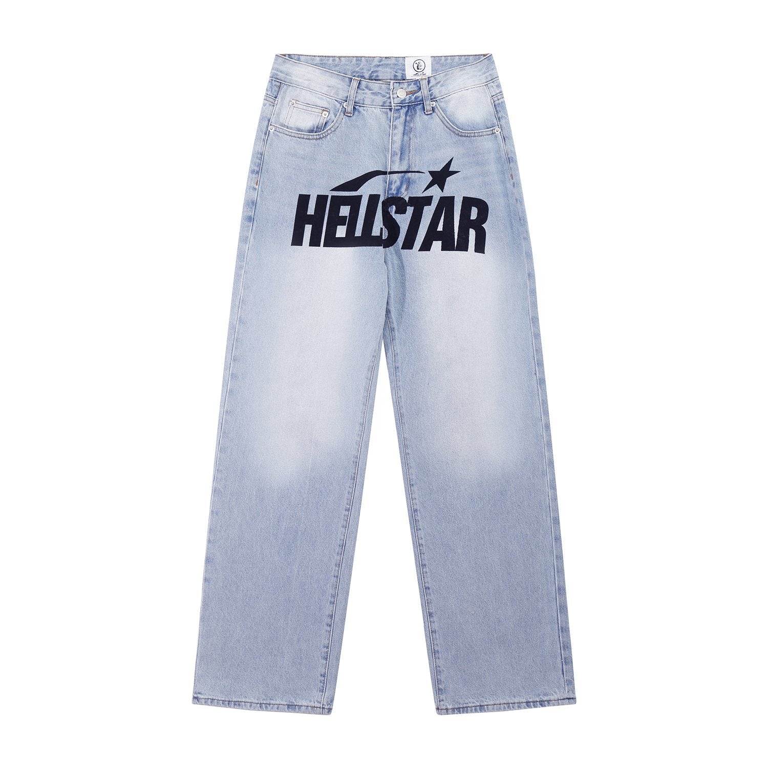 Hellstar Light Blue Washed Graphic Jeans — front