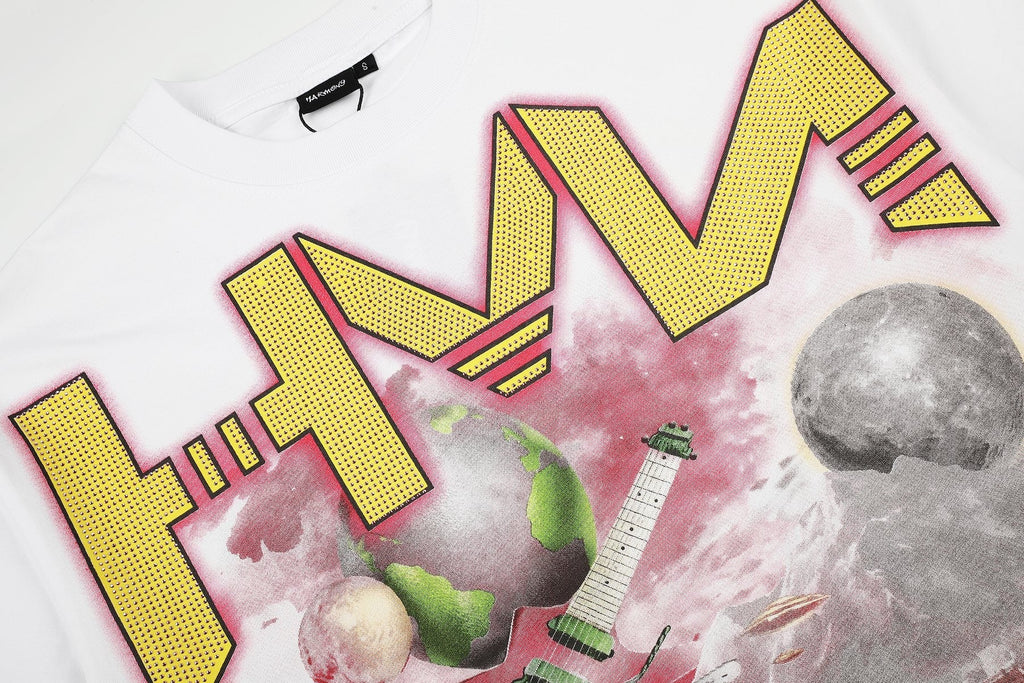 HARMONY Pink-Trim Distressed Graphic T-Shirt — detail