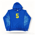 Sp5der Blue Number Graphic Hoodie — hero