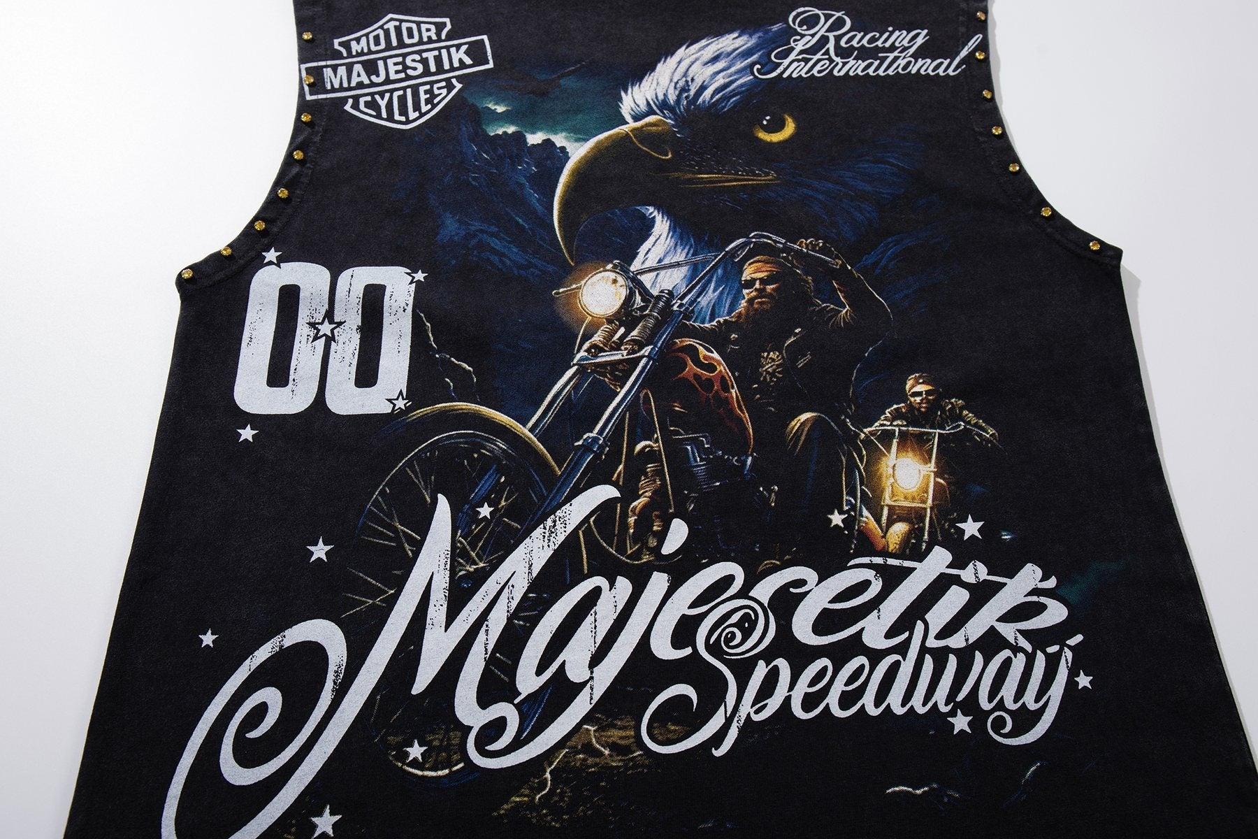MAJESTIK Speedway Eagle Motorcycle Sleeveless T-Shirt — detail