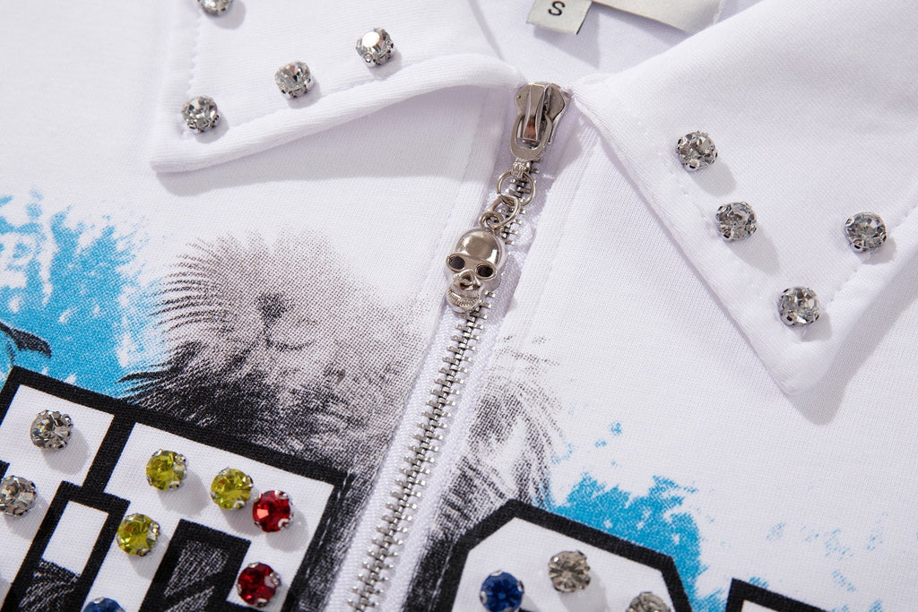 MAJESTIK Car Graphic Zip-Front Short-Sleeve T-Shirt — detail