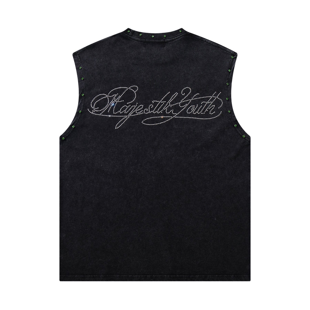 MAJESTIK Rhinestone Graphic Sleeveless T-Shirt — back