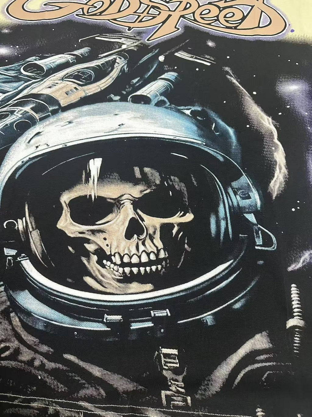 Godspeed Out of Many One Astronaut Skull Graphic T-Shirt — detail