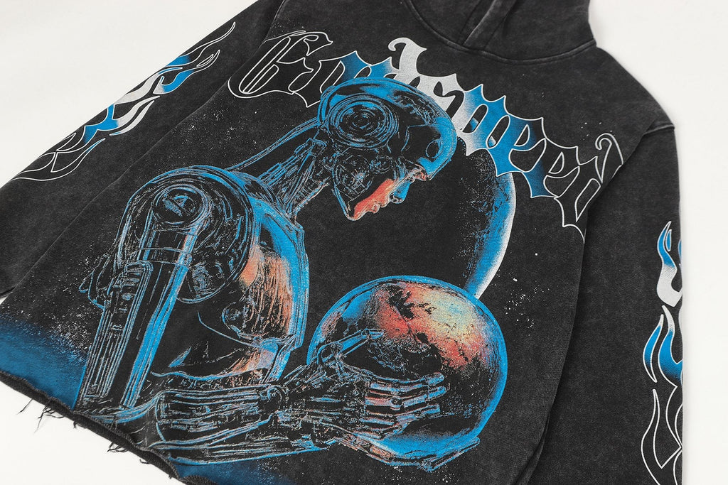 Godspeed Robot Skull Flame Graphic Hoodie — detail