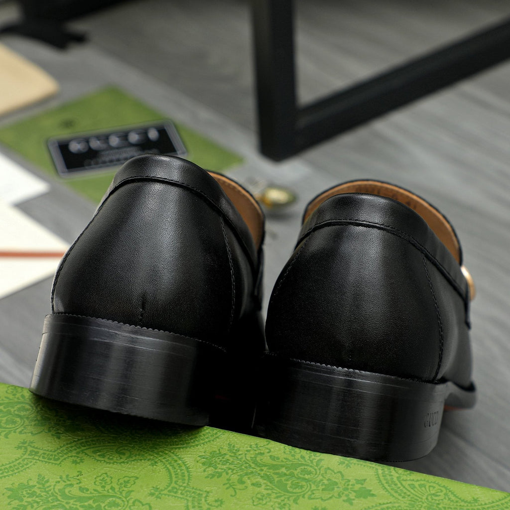 Gucci Black Loafers with Gold-Tone Hardware — back