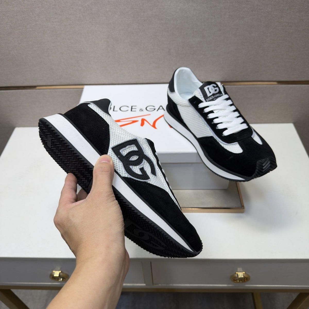 Dolce & Gabbana Black and White Panel Sneakers — model