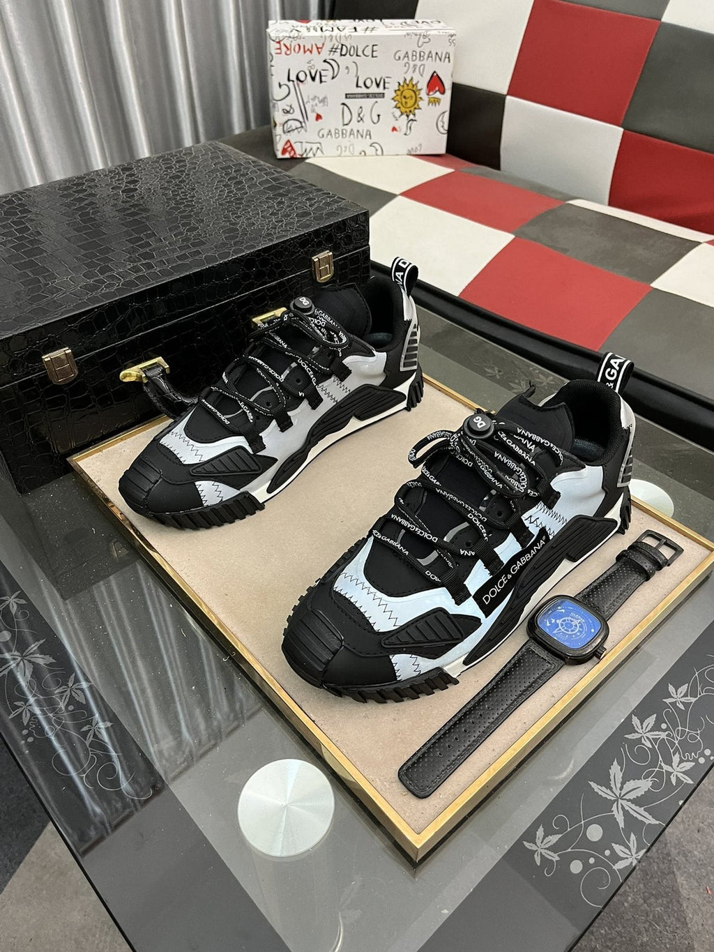 Dolce & Gabbana Black and White Layered Sneakers — front