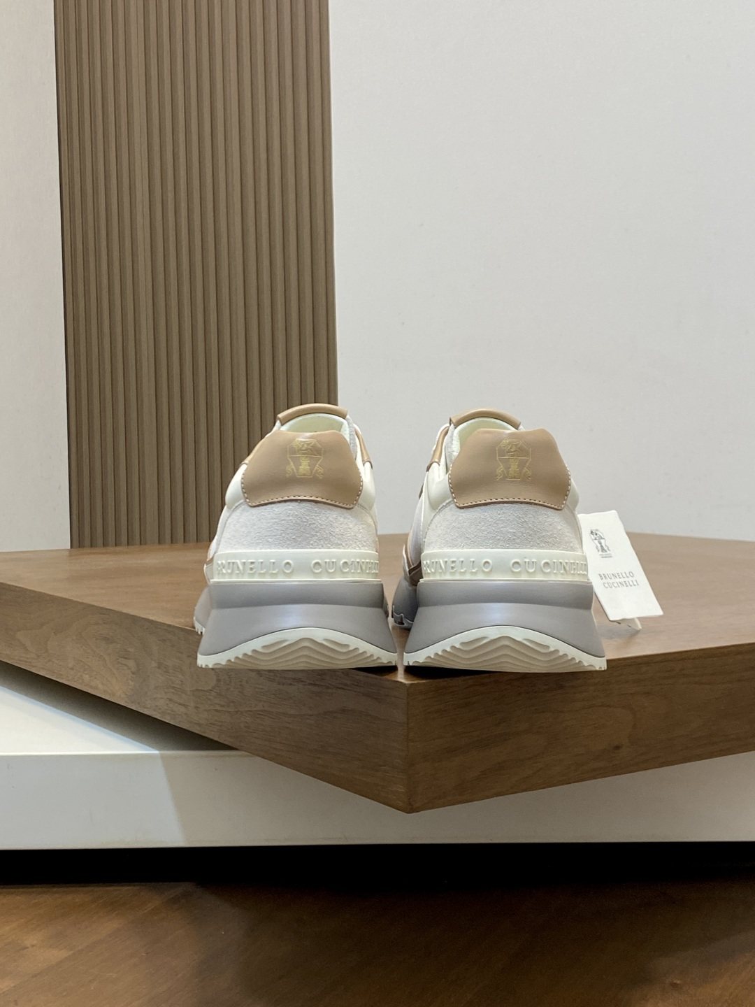 Brunello Cucinelli White and Beige Low-Top Sneakers — back