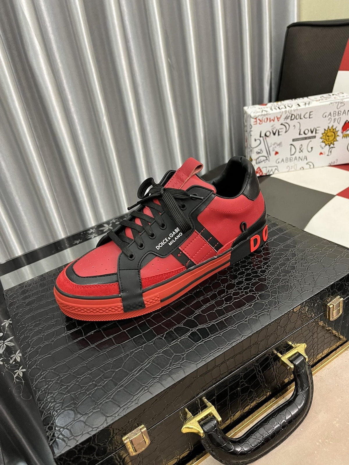 Dolce & Gabbana Red and Black Panel Sneakers — front