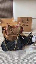 Curved Shoulder Bag with Gold-Tone Chain — hero