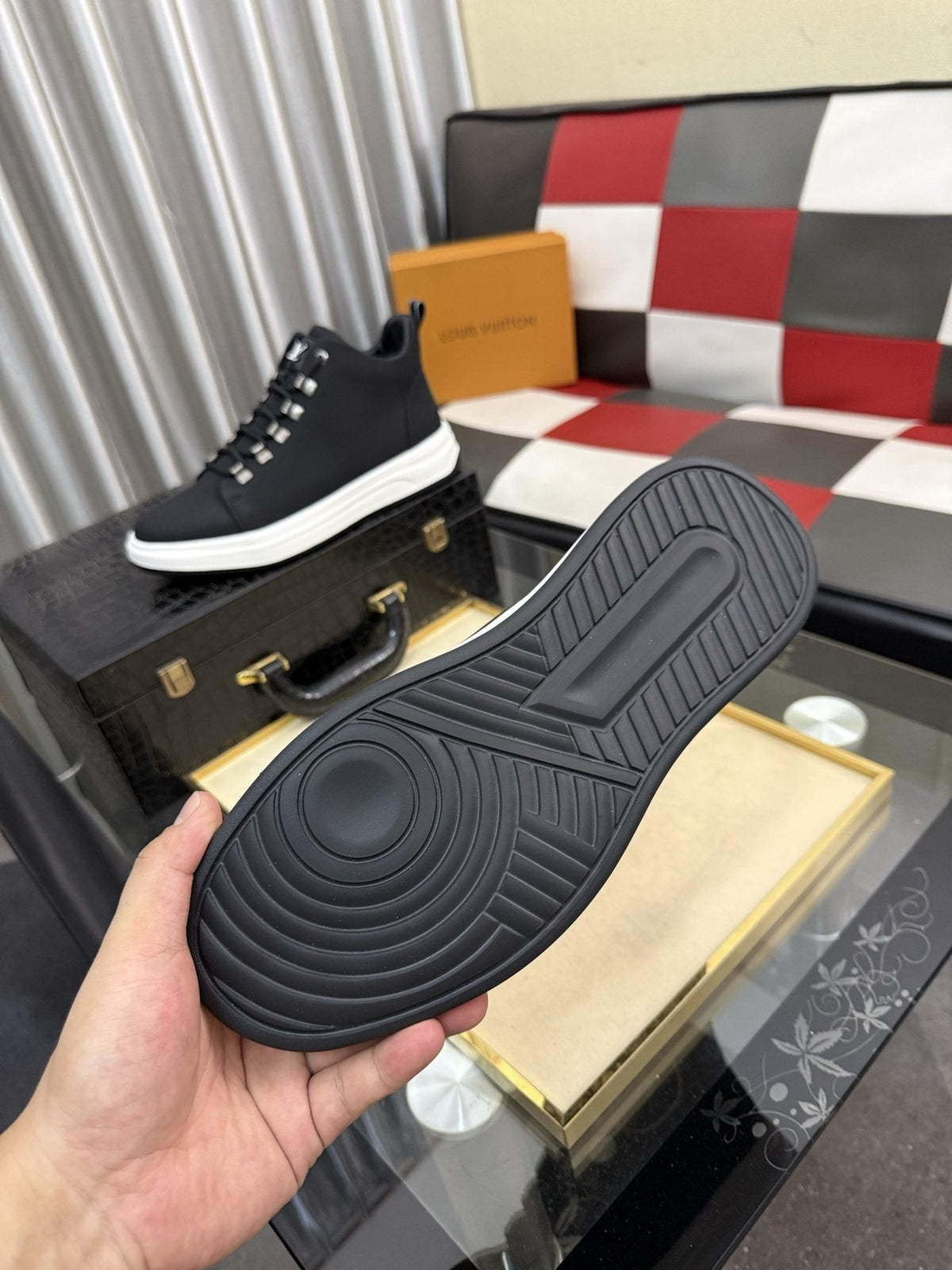 Louis Vuitton Lace-Up High-Top Sneakers — detail