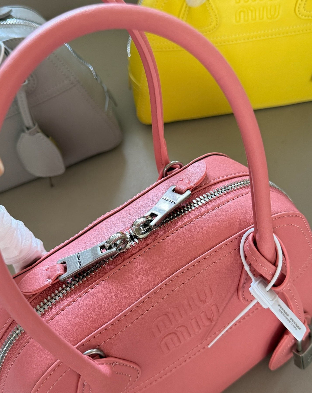 Miu Miu Vivant Zip-Top Bowling Bag — detail